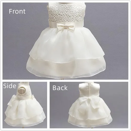 Miniatura 3 de BabyCheer Vestido de bautizo para niñas y bebés, falda de encaje con volantes, vestido de bendición, vestido de flores sin mangas, Marfil