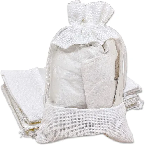 Miniatura 27 de Paquete de 12 bolsas de regalo medianas de lino, arpillera y organza con cordones (5 x 7 pulgadas, blanco) - Bolsa de malla para recuerdos