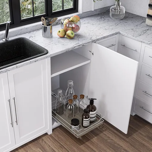 Miniatura 4 de Home Zone Living Organizador de gabinete de cocina extraíble con cajón deslizante para almacenamiento que ahorra espacio, 14"A x 21"L, acabado