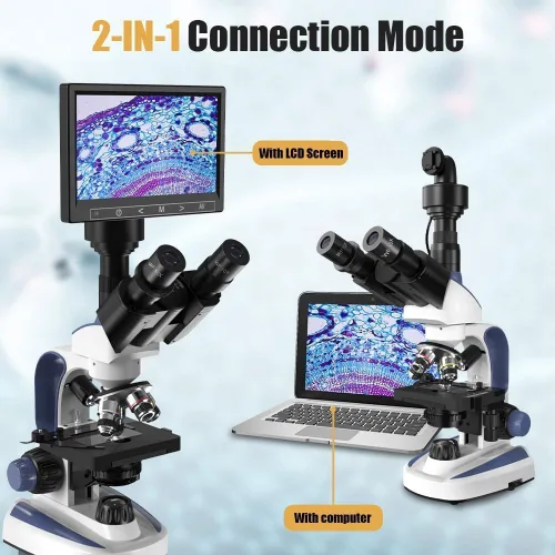 Miniatura 6 de Vitano Microscopio trinocular compuesto de laboratorio con aumento 40X-2500X, microscopio de doble visión para adultos estudiantes con pantalla de 7
