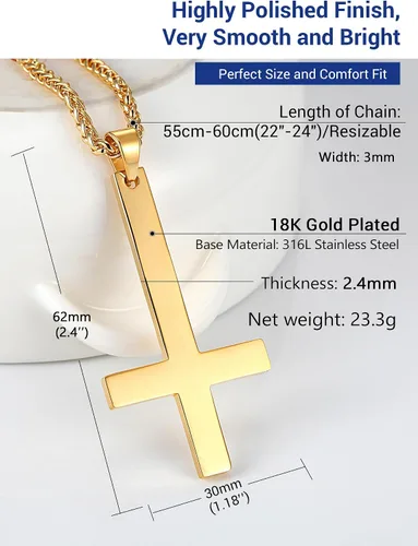 Miniatura 16 de PROSTEEL Satanic Jewelry Upside Down Cross Necklace for Men Women, 316L Stainless Steel/925 Sterling Silver Inverted Cross/Leviathan Cross Pendant