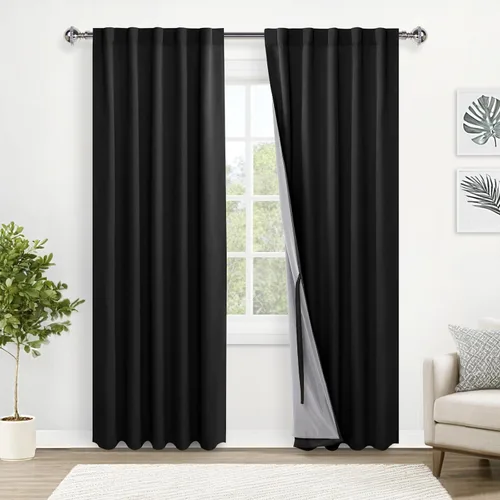 Miniatura 26 de XWZO Cortinas blancas 100% opacas con alzapaños, 2 capas gruesas completamente sombreadas con bolsillo para barra y pestaña trasera, cortinas