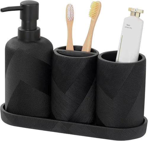 Miniatura 10 de Juego de accesorios de baño, organizador de baño para encimera, dispensador de jabón y soporte para cepillo de dientes, taza de enjuague bucal