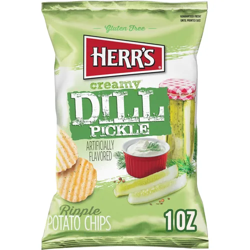 Miniatura 2 de Herr's Papas fritas cremosas de eneldo, 1 onza (paquete de 42 bolsas), sabor picante y cremoso a eneldo, perfecto para aperitivos sobre la marcha