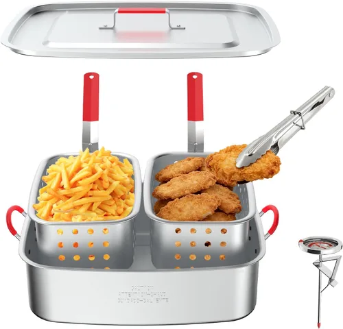 Miniatura 10 de Freidora de pescado de propano de 10 cuartos de galón con tapa, quemador de propano de 55,000 BTU, olla para exteriores con cestas, tapa, termómetro
