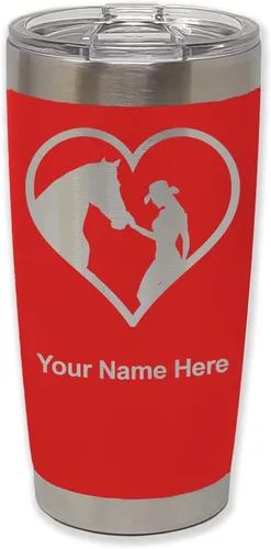 Miniatura 27 de LaserGram Vaso aislado al vacío de 20 onzas, corazón de vaquera de caballo, grabado personalizado incluido (negro)