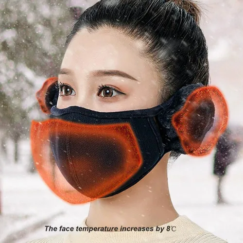 Miniatura 4 de TecHong Máscara unisex de invierno cálida a prueba de viento con cubiertas esponjosas para las orejas, gruesa, a prueba de polvo, transpirable