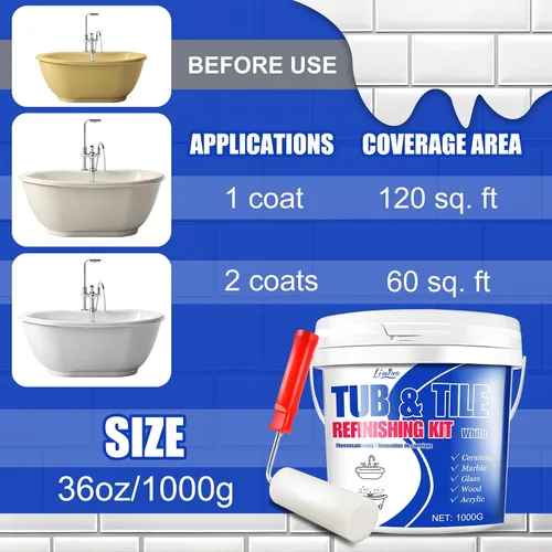 Miniatura 6 de Kit de reacabado de bañera y azulejos, pintura blanca semibrillante de 35 onzas con herramientas para bañera, fregadero y encimera para baño