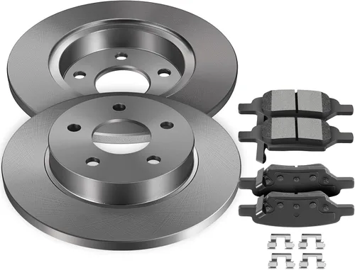 SCITOO Rotores de freno sólidos traseros de 10.63 pulgadas + pastillas de freno de cerámica de repuesto para Chevy Cobalt, Malibu, HHR, Pontiac G5,