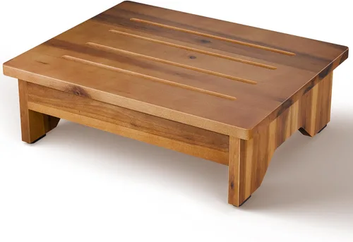 HOLANA Taburete de madera de acacia de 5 pulgadas para adultos (totalmente montado), taburete pequeño de capacidad de 500 libras, escalones de cama