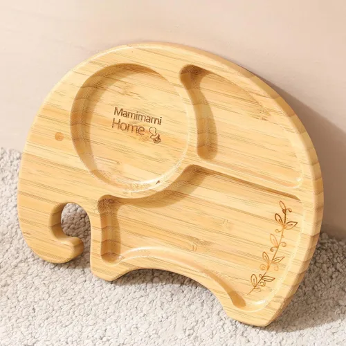 Miniatura 2 de Mamimami Home Placas de succión de bambú para bebés, platos de alimentos que alimentan para placa de destete LED, utensilios para bebés, sin BPA