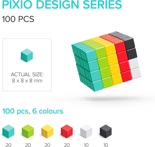 Miniatura 3 de PIXIO-100 - Juguete de construcción de bloques magnéticos pequeños en el estilo Pixel Art con aplicación gratuita - Cubos de plástico de 5/16" con 6