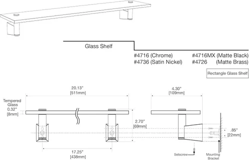 Miniatura 2 de Gatco 4716 Bleu - Estante de vidrio rectangular, cromado o montado en la pared, 20.13 x 4.30 pulgadas, para baño