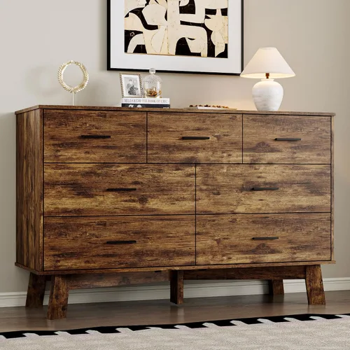 Miniatura 19 de BORNOON Cómoda para dormitorio con 6 cajones, cajonera moderna de 47.2" con manijas de metal, base en forma de X y pata central ajustable