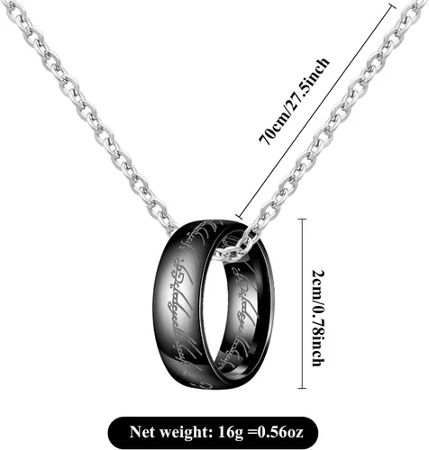 Miniatura 6 de Collar de cadena con colgante de anillo de acero inoxidable chapado en oro grabado