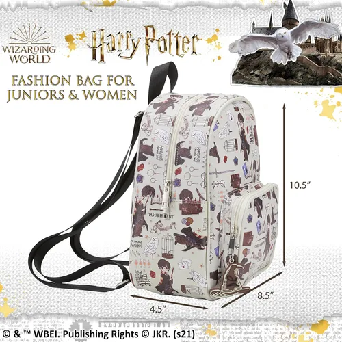 Miniatura 6 de Harry Potter Wizarding World Magic Mini mochila con estampado de iconos Hogwarts Allover de 10.5 pulgadas, correas ajustables, piel sintética