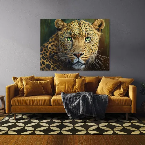 Miniatura 2 de Sense Canvas Arte en lienzo con retrato de leopardo verde 2 – Decoración del hogar para pared, póster grande 40 x 30 / 0.75 pulgadas