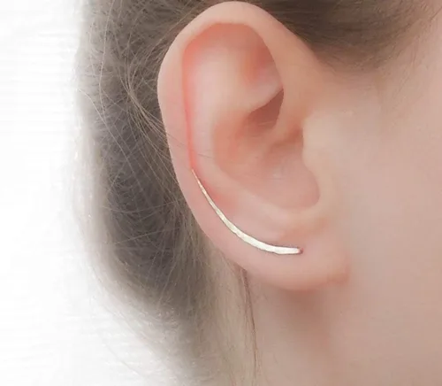 Miniatura 2 de Ear Climber Earrings Long Sterling Silver Climbers Crawler Bar Studs Hammered Textured 30mm Length