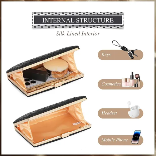 Miniatura 3 de Bolsos de mano de noche para mujer, bolso de noche formal tejido de piel sintética, bolso cruzado de hombro trenzado para fiesta de boda