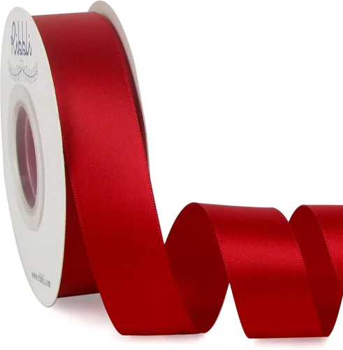 Ribbli - Cinta de satén roja de doble cara, 1 pulgada x 25 yardas, cinta de tela para uso en ramo de lazos, envoltura de regalo de Navidad, arreglo