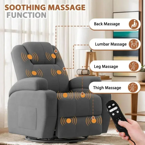Miniatura 4 de Silla reclinable giratoria con masaje, rotación de 360 grados, silla ergonómica para adultos, función de masaje vibratorio (gris)