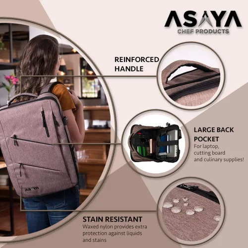 Miniatura 3 de Asaya Mochila para cuchillos de chef con bolsa enrollable de 20 bolsillos, más de 30 bolsillos para cuchillos, cuchillos no incluidos (marrón)