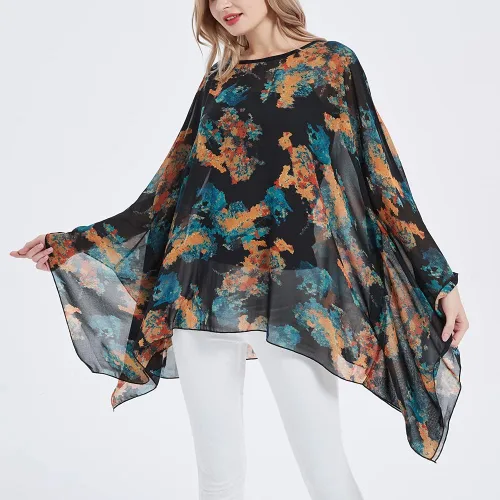Miniatura 2 de Poncho de gasa transparente para mujer, suelto, liso, largo, murciélago, caftán, túnica
