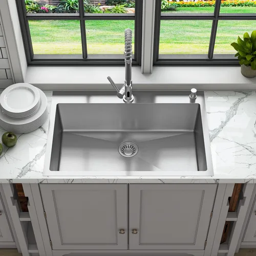 Miniatura 11 de Sinber MT3322C Fregadero de Cocina Empotrable de Un Solo Compartimento de 33" x 22" x 9" con Acero Inoxidable 304 Calibre 18 Acabado Satinado