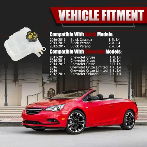 Miniatura 4 de Depósito de refrigerante con tapa para Chevrolet Cruze 2010-2016 y Buick Verano 2012-2017 - Sustituye a 13505353 13393368 - Depósito