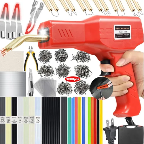 Miniatura 9 de Soldador de plástico mejorado de 220W, kit de soldadura de plástico 2 en 1, kit de soldador de reparación de plástico con grapadora en caliente