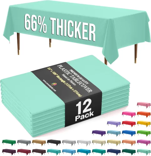 Miniatura 44 de Exquisite 66% Thicker Premium Plastic Table Cloth Rectangle Table Cover 0.5 Mil 6 Pack Aqua Table Cloth 54 Inch x 108 Inch Disposable Tablecloth