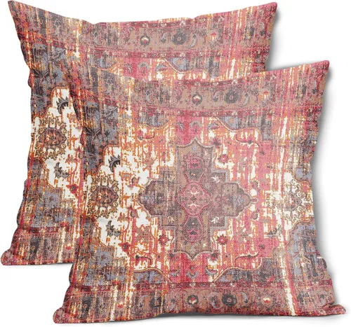 Miniatura 15 de Fundas de almohada boho naranja azul 20x20 pulgadas, juego de 2 fundas de almohada estilo bohemio alfombra vintage étnica para sofá, fundas