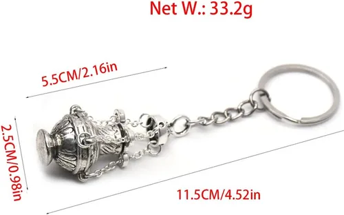 Miniatura 5 de Surakey Llavero con quemador de incienso de incensario, llavero de fe cristiana en tono plateado, regalo religioso, aleación de zinc, llavero