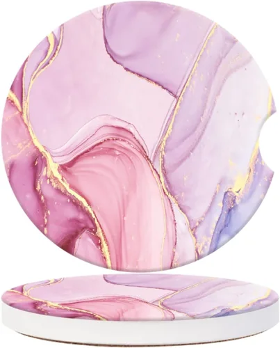 Portavasos para automóvil para mujeres y hombres, paquete de 2 soportes de cerámica con mármol dorado rosa, elegantes accesorios interiores de