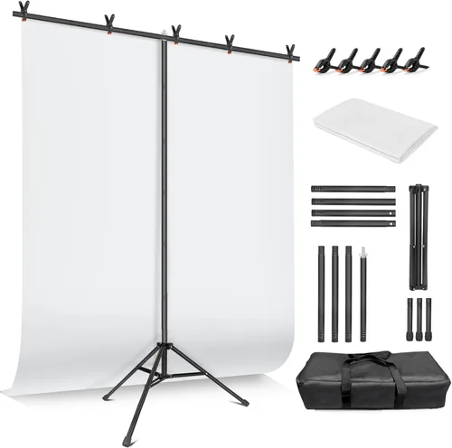 Miniatura 12 de Kit de soporte de telón de fondo para fotos de JEBUTU, fondo de fotos, telón de fondo blanco negro de 26.8x50 pulgadas con soporte de mesa
