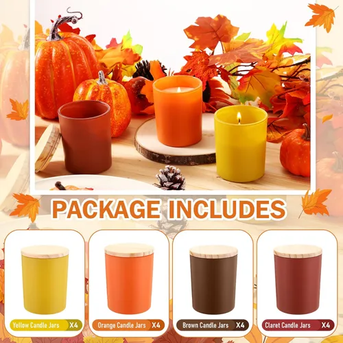 Miniatura 3 de Ziliny 16 tarros de vela de invierno para hacer velas vacías a granel, tarros de vidrio de 7 onzas con tapas de bambú, latas para almacenar