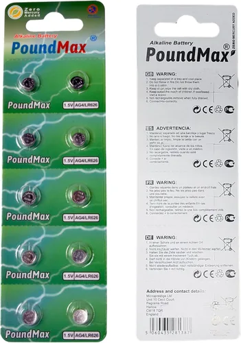 Miniatura 7 de PoundMax AG4 LR626 Baterías 1.5v Batería alcalina de botón - 10