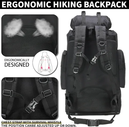 Miniatura 5 de Mochila de senderismo W WINTMING para hombres 70L/100L, mochila de campamento, mochila militar Molle, paquete de asalto de 3 días para escalada