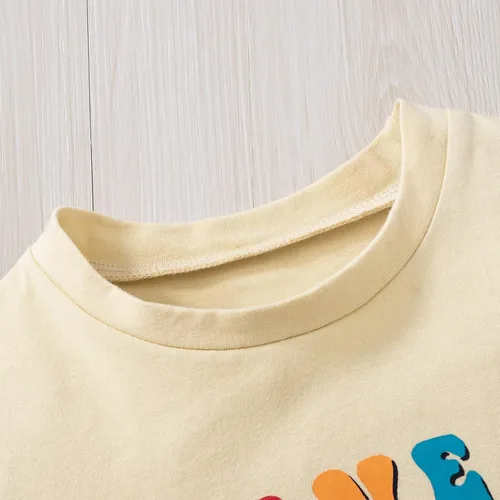 Miniatura 2 de Pudcoco Conjunto de camiseta de manga corta con letras y pantalones largos sólidos para el verano