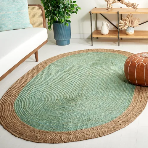 SAFAVIEH Alfombra redonda de 7 pies, colección de fibra natural, verde azulado y marrón natural, yute hecho a mano, diseño de borde trenzado (NF801E)