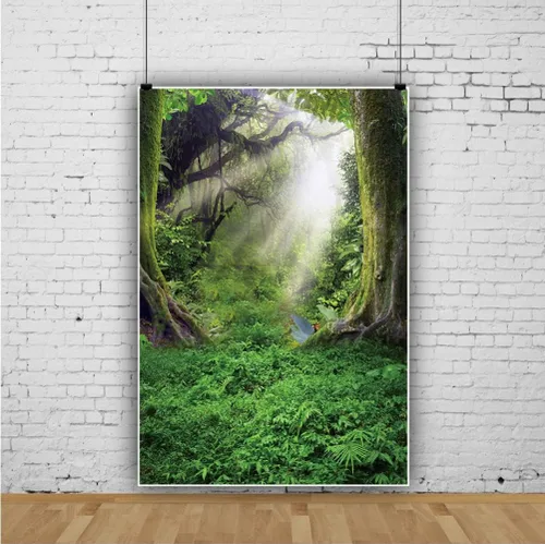 Fondo de poliéster de 6 x 10 pies para fotografía de bosque de primavera, árbol de ensueño verde, luz del sol, fondo de hierba verde, para niños,