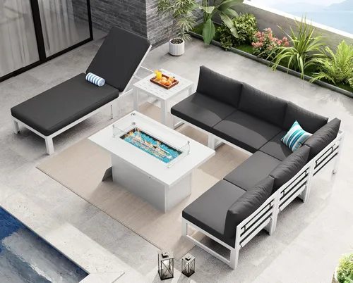 Miniatura 22 de NICESOUL - Juego de 10 muebles de patio extra grandes de aluminio moderno, sofá para exteriores con asiento de 29" de profundidad y ancho, 500 lbs