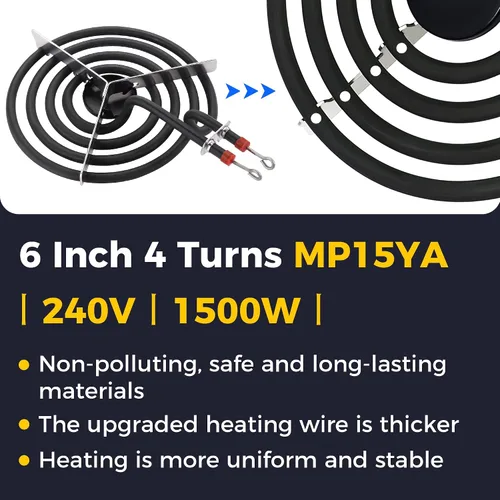 Miniatura 3 de Elemento de quemador eléctrico MP22YA actualizado 2026, 2 piezas MP15YA de 6 pulgadas y 2 piezas MP21YA de 8 pulgadas, juego de 4