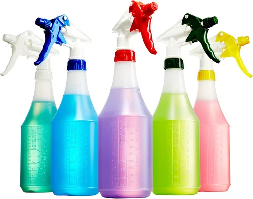 Cabezal rociador resistente a productos químicos sin fugas y botella de 24 onzas, 5 unidades, rociador industrial de alta resistencia con gatillo de
