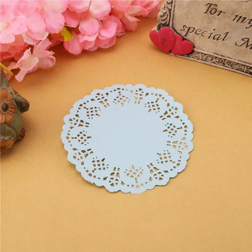 Miniatura 5 de DECORA Tapones redondos de encaje de papel azul de 3.5 pulgadas para decoración de vajilla, paquete de 100