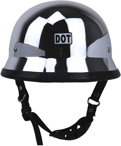 Miniatura 4 de Casco de media carcasa para motocicleta, aprobado por DOT, espejo plateado cromado, portátil, estilo alemán, casco retro para hombres y mujeres