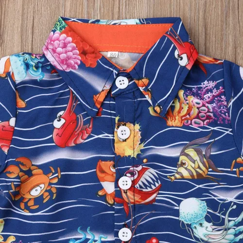 Miniatura 23 de Conjunto de camisa de manga corta con botones y pantalones cortos casuales con diseño de flamingo, para bebés y niños de 1 a 6 años, atuendos