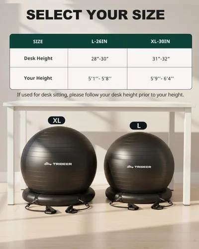 Miniatura 6 de Trideer Exercise Ball Chair with Base & Resistance Bands for Home Gym, Stability Ball Seat for Core Workout and Back Support