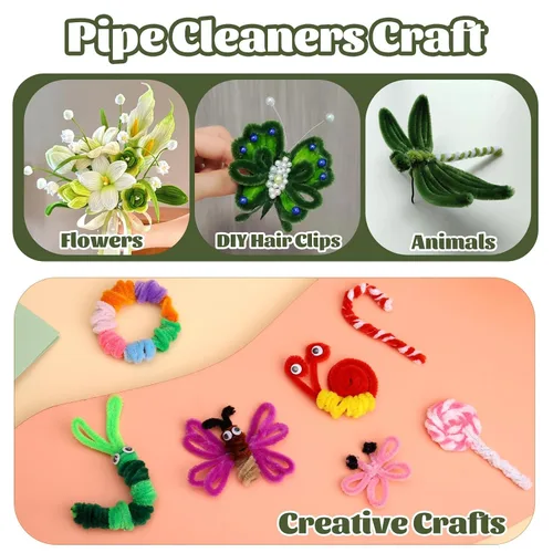 Miniatura 5 de Giwrmu 100 Piezas Limpiadores de Pipa Tallo de Chenilla, Limpiadores de Pipa Verde Hierba para Manualidades, Palos Difusos Suministros de Verde