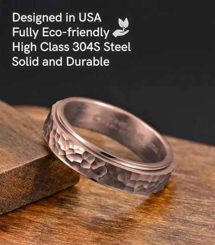 Miniatura 3 de King Ring 6mm Hammered Spinner Ring – Fidget Ring for Men & Women – Designed in USA Rosa